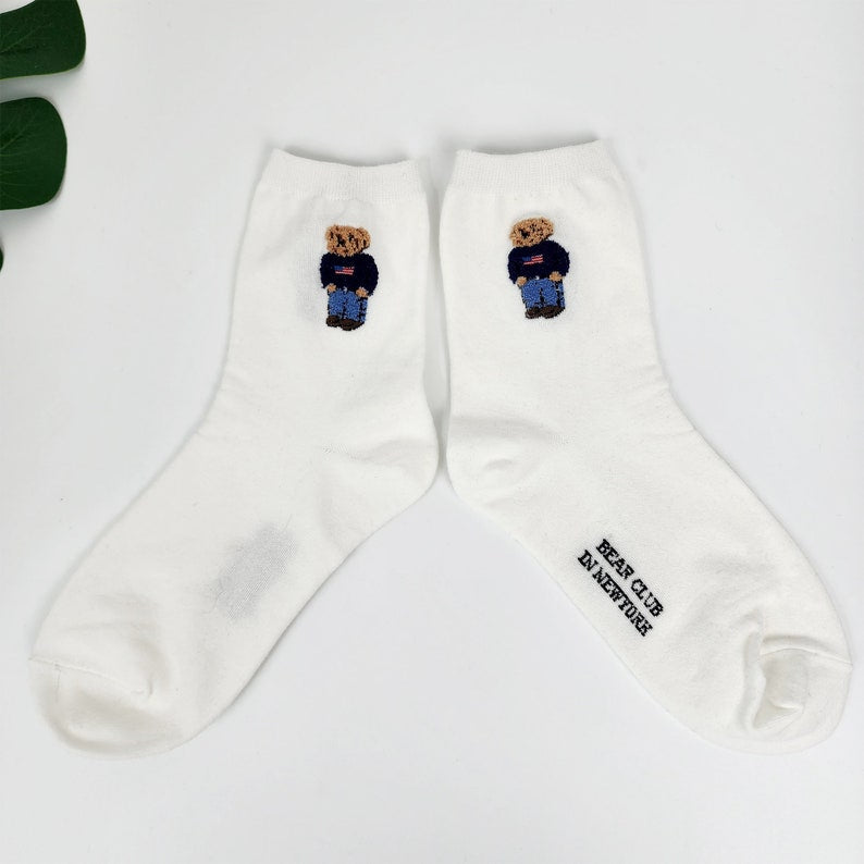 Bear white ankle Funky Socks 62