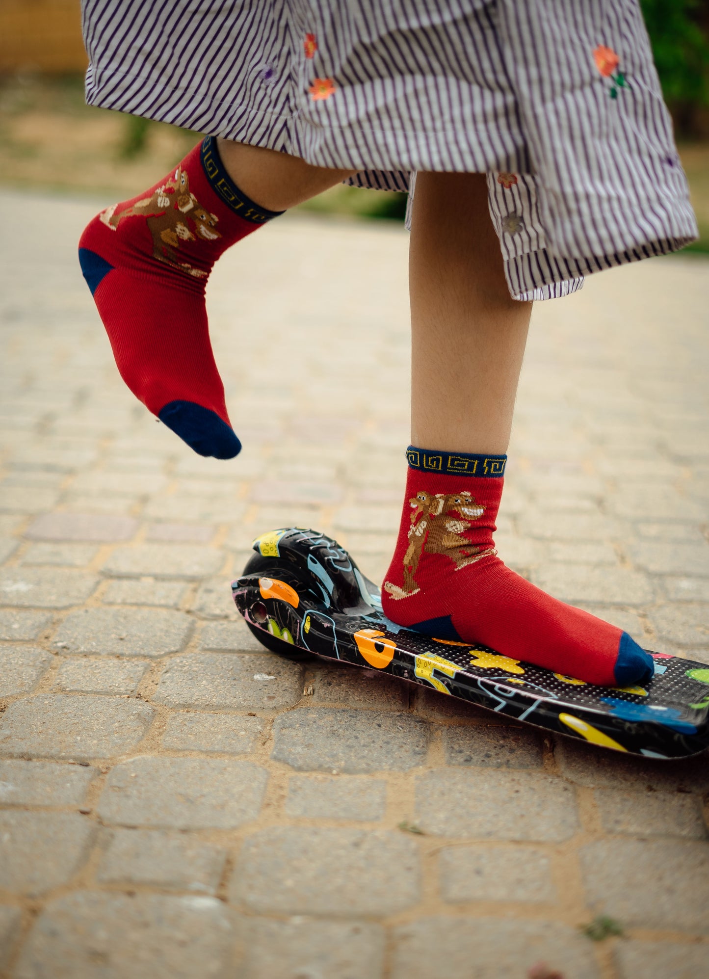 Red Kids Flower Funky Socks (8-14 Years)