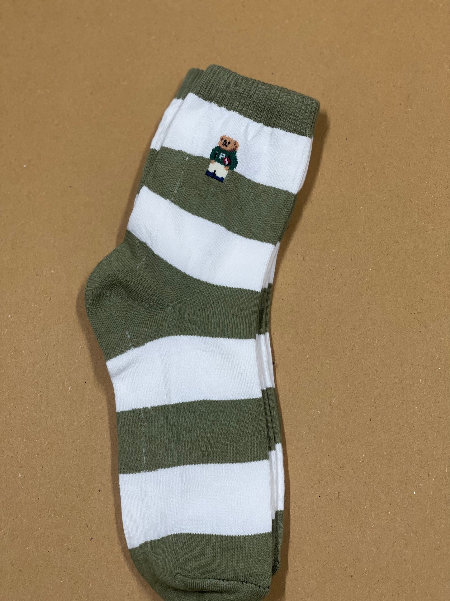 Bear Green stripe Funky Socks SC 008